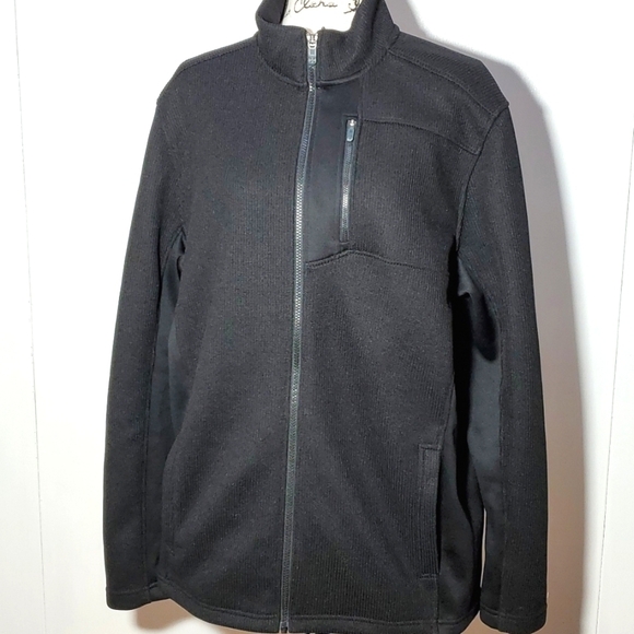 IZOD- Mens Black full zipper textured performance coat jacket logo size Large - Picture 1 of 7